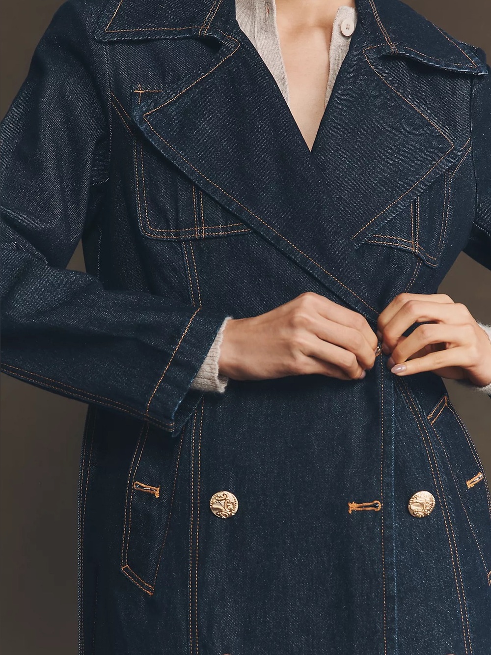 This is the AVEC LES FILLES Denim Trench in a dark classic wash - Picture 2 of 4